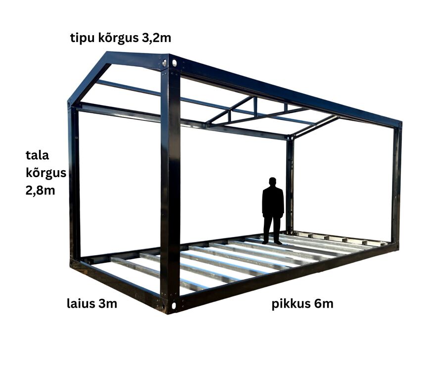 majaraam hall VIILKATUSEGA mõõdud majaraam sauna ehitamiseks metallist majaraam sauna karkass moodulsauna raam metallkarkass saunale aiasauna raam moodulmaja raam väikemaja metallraam saunamaja karkass must metallraam sauna konstruktsioon saunamaja ehitus moodulsauna konstruktsioon tugev majaraam